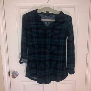 Teal Flannel Tunic (Optional Roll-Up-Sleeve) (S/M)
